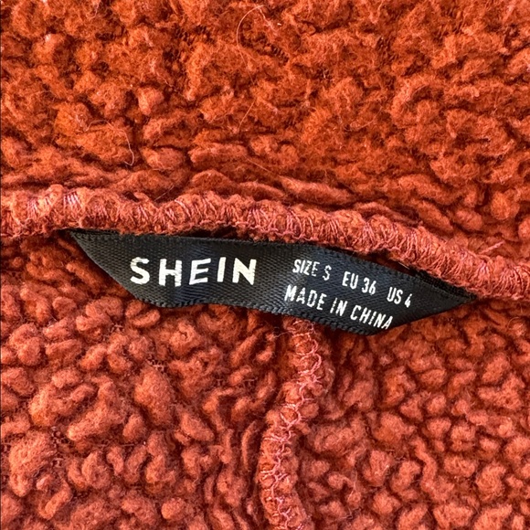 SHEIN burnt orange rust fuzzy Sherpa fleece double breasted jacket size small - Picture 11 of 12